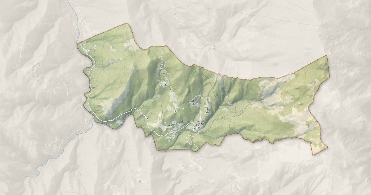 Portrait cartographique de San-Lorenzo : relief, eau, forêts, bâti et voies, calculés à partir des données de l'IGN