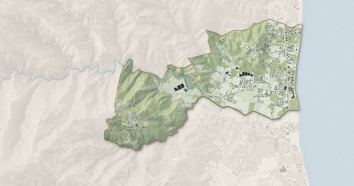 Portrait cartographique de Santa-Lucia-di-Moriani : relief, eau, forêts, bâti et voies, calculés à partir des données de l'IGN