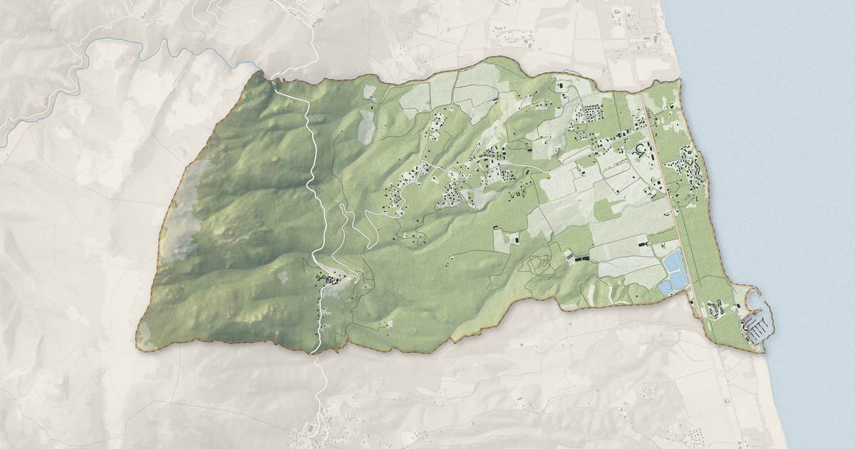 Portrait cartographique de Santa-Maria-Poggio : relief, eau, forêts, bâti et voies, calculés à partir des données de l'IGN