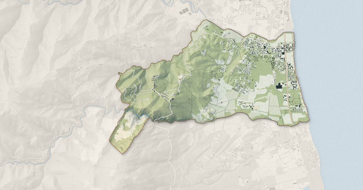 Portrait cartographique de San-Nicolao : relief, eau, forêts, bâti et voies, calculés à partir des données de l'IGN
