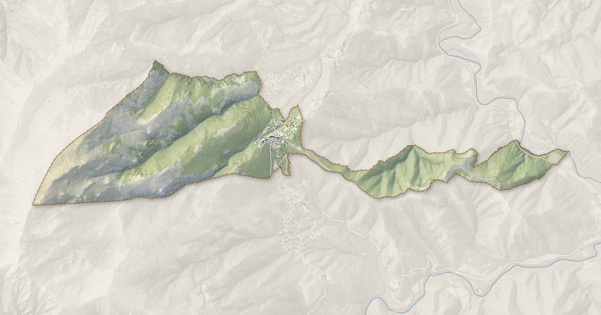 Portrait cartographique de Santo-Pietro-di-Venaco : relief, eau, forêts, bâti et voies, calculés à partir des données de l'IGN
