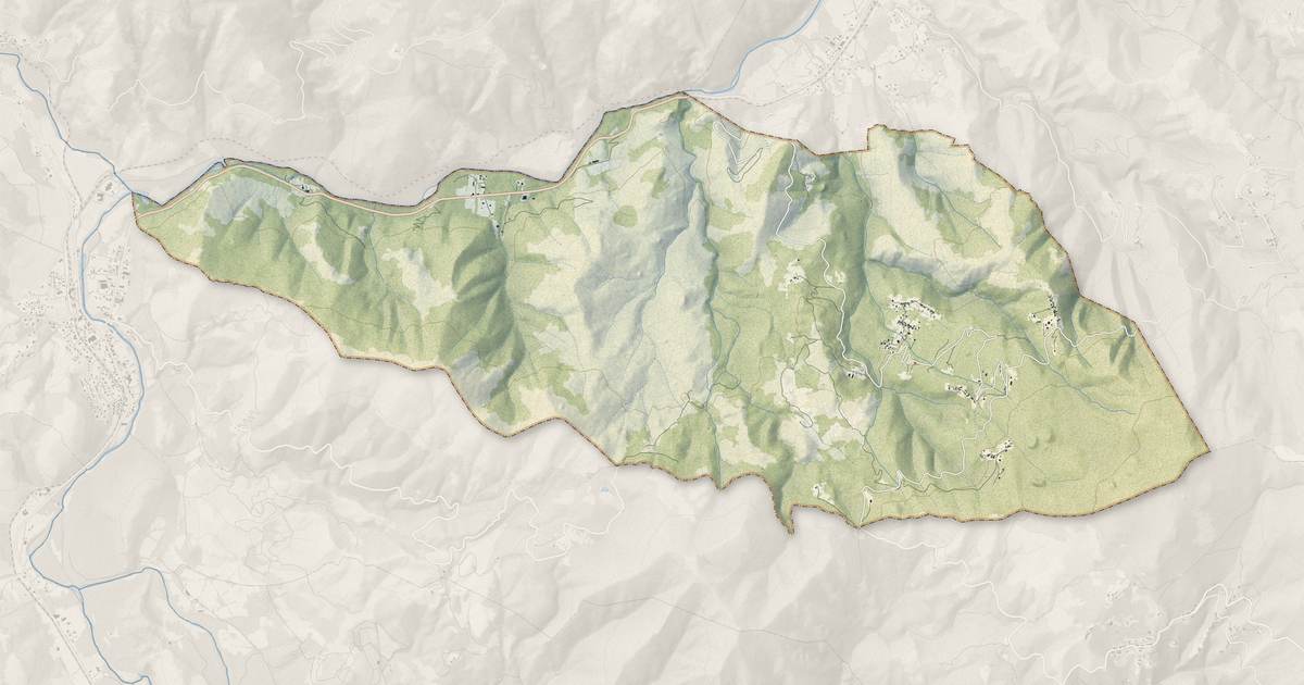 Portrait cartographique de Valle-di-Rostino : relief, eau, forêts, bâti et voies, calculés à partir des données de l'IGN
