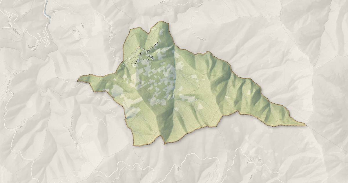 Portrait cartographique de Valle-d'Orezza : relief, eau, forêts, bâti et voies, calculés à partir des données de l'IGN