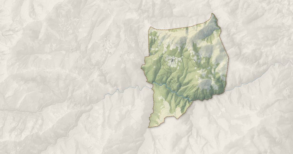 Portrait cartographique de Vallica : relief, eau, forêts, bâti et voies, calculés à partir des données de l'IGN