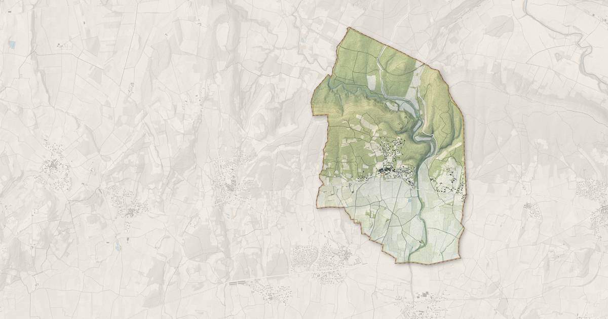 Portrait cartographique de Aubussargues : relief, eau, forêts, bâti et voies, calculés à partir des données de l'IGN