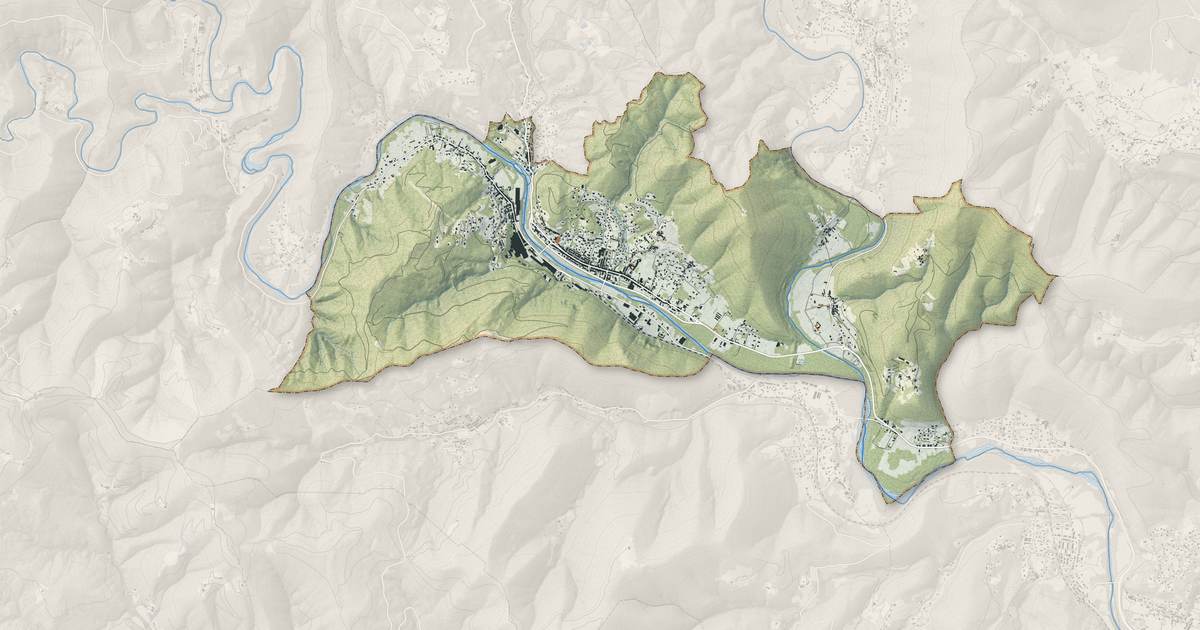 Portrait cartographique de Bessèges : relief, eau, forêts, bâti et voies, calculés à partir des données de l'IGN