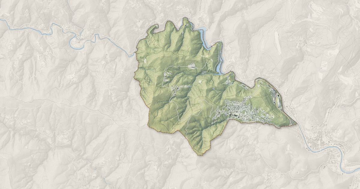 Portrait cartographique de Branoux-les-Taillades : relief, eau, forêts, bâti et voies, calculés à partir des données de l'IGN