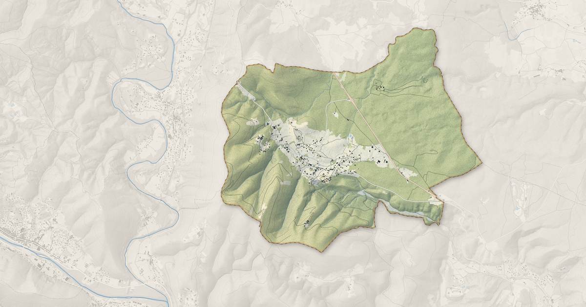 Portrait cartographique de Courry : relief, eau, forêts, bâti et voies, calculés à partir des données de l'IGN