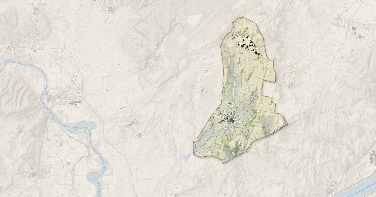 Portrait cartographique de Domazan : relief, eau, forêts, bâti et voies, calculés à partir des données de l'IGN