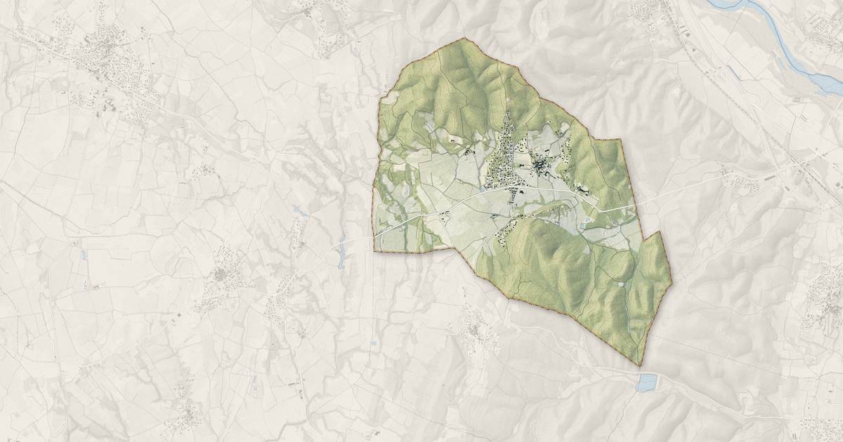 Portrait cartographique de Domessargues : relief, eau, forêts, bâti et voies, calculés à partir des données de l'IGN