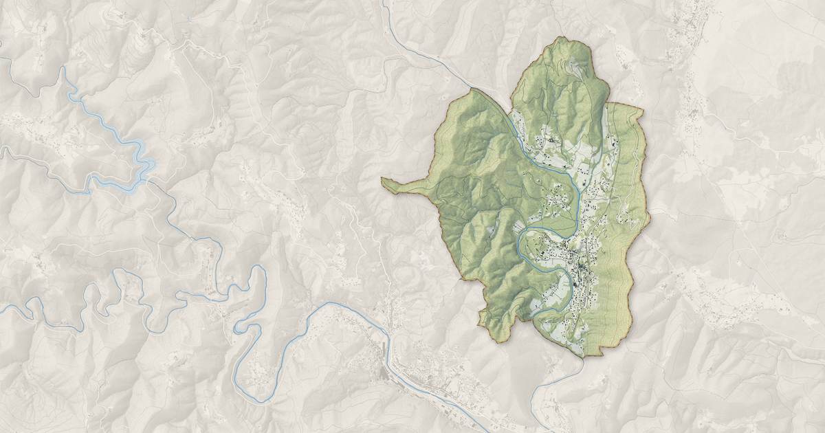 Portrait cartographique de Gagnières : relief, eau, forêts, bâti et voies, calculés à partir des données de l'IGN