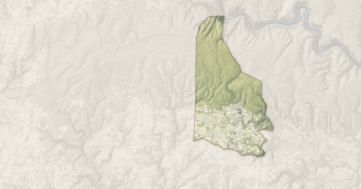Portrait cartographique de Le Garn : relief, eau, forêts, bâti et voies, calculés à partir des données de l'IGN