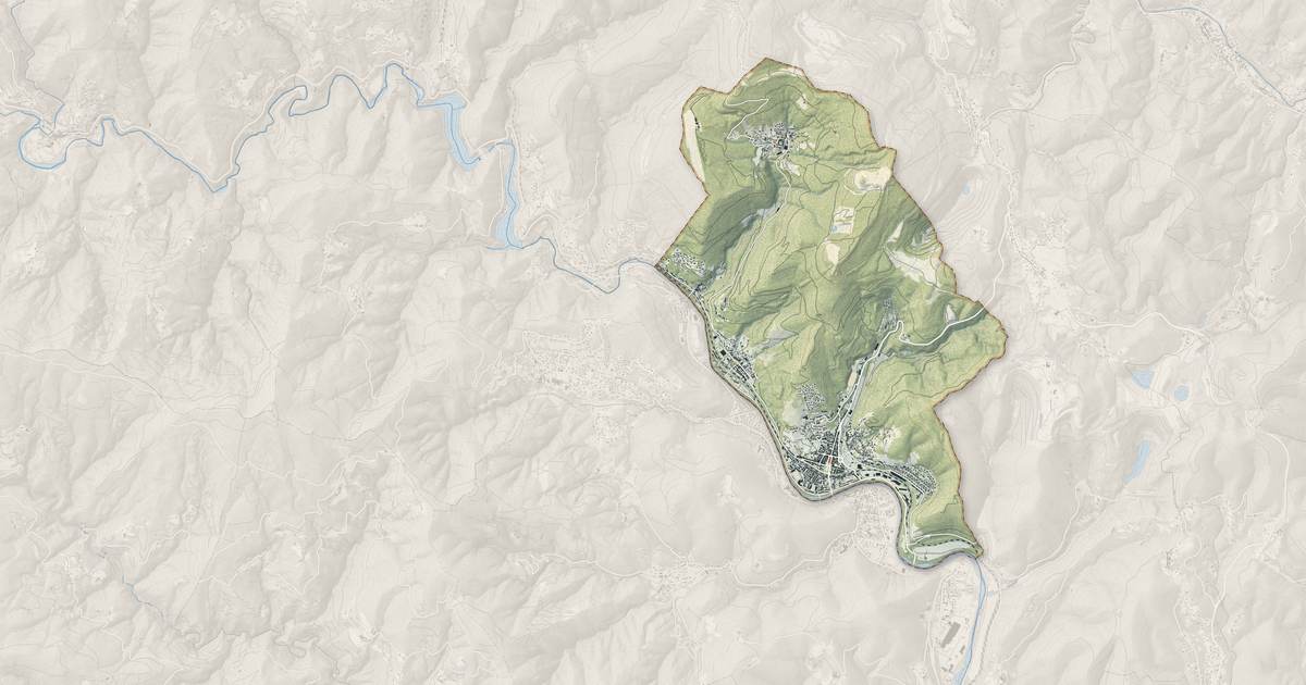 Portrait cartographique de La Grand-Combe : relief, eau, forêts, bâti et voies, calculés à partir des données de l'IGN