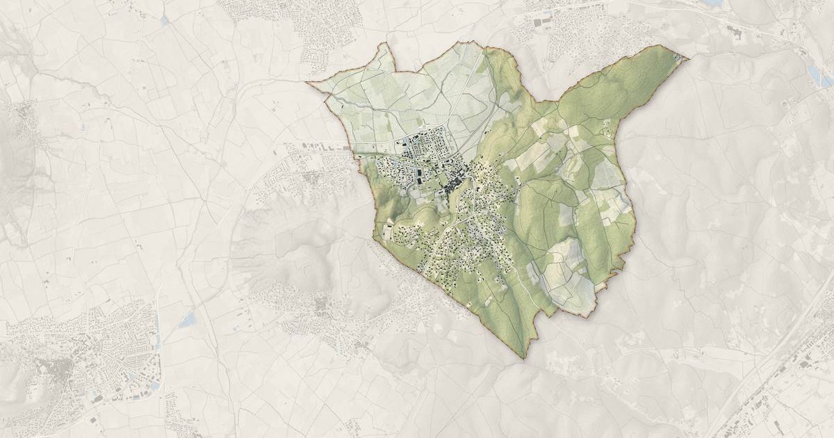 Portrait cartographique de Langlade : relief, eau, forêts, bâti et voies, calculés à partir des données de l'IGN