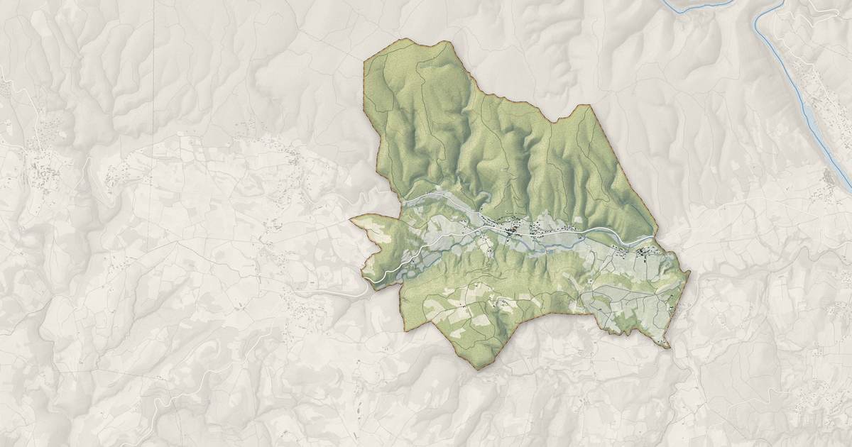 Portrait cartographique de Laval-Saint-Roman : relief, eau, forêts, bâti et voies, calculés à partir des données de l'IGN