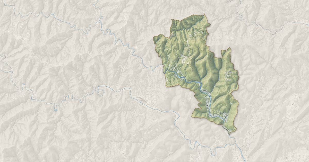 Portrait cartographique de Mialet : relief, eau, forêts, bâti et voies, calculés à partir des données de l'IGN