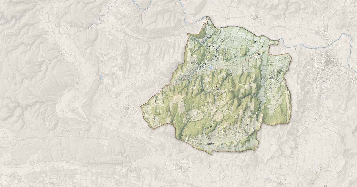 Portrait cartographique de Sabran : relief, eau, forêts, bâti et voies, calculés à partir des données de l'IGN