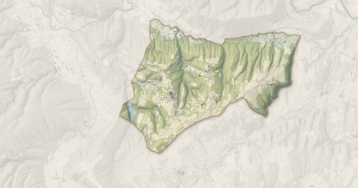 Portrait cartographique de Saint-André-d'Olérargues : relief, eau, forêts, bâti et voies, calculés à partir des données de l'IGN