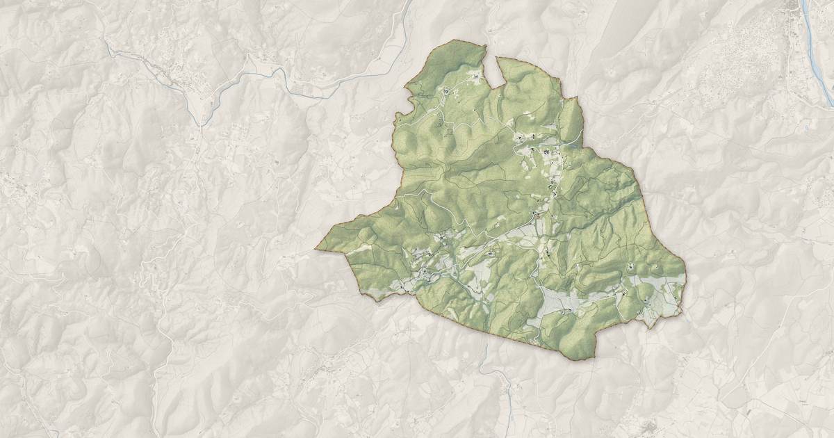 Portrait cartographique de Saint-Félix-de-Pallières : relief, eau, forêts, bâti et voies, calculés à partir des données de l'IGN