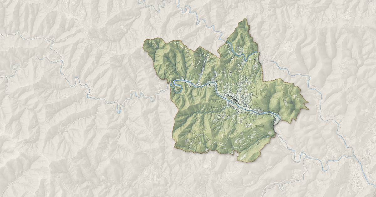 Portrait cartographique de Saint-Jean-du-Gard : relief, eau, forêts, bâti et voies, calculés à partir des données de l'IGN