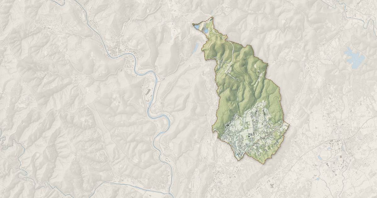 Portrait cartographique de Saint-Julien-les-Rosiers : relief, eau, forêts, bâti et voies, calculés à partir des données de l'IGN