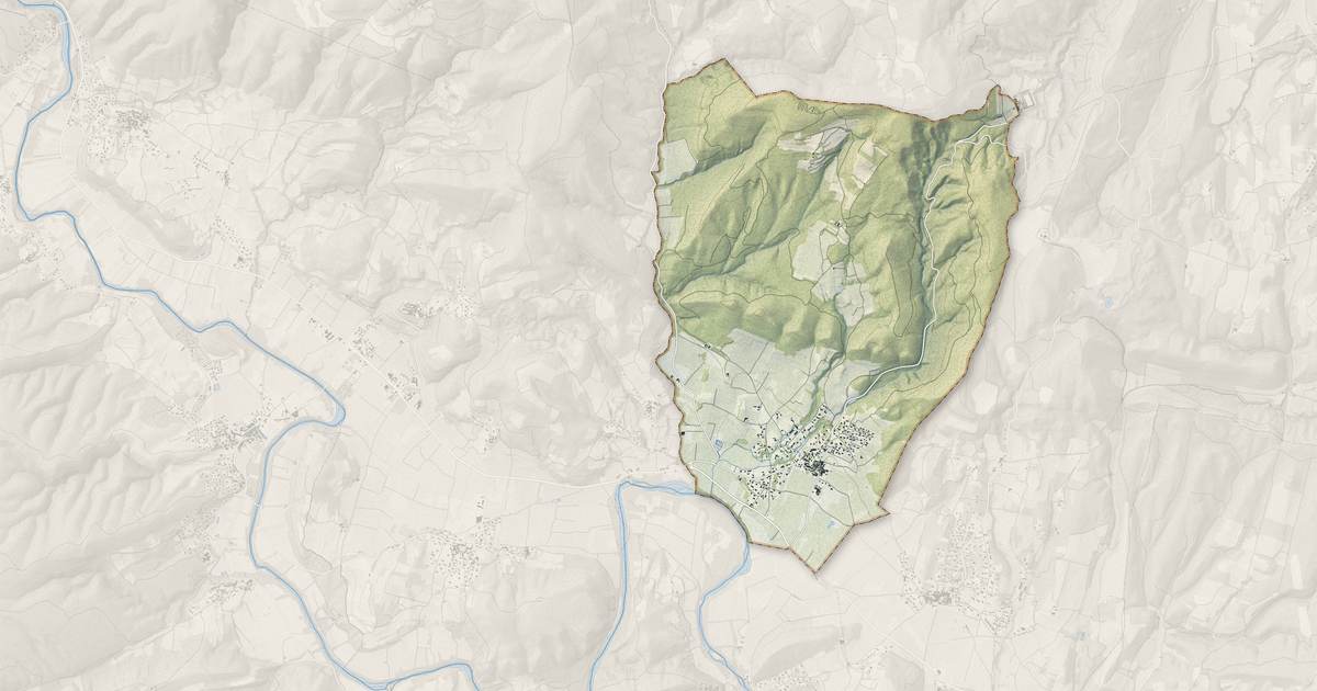Portrait cartographique de Saint-Laurent-de-Carnols : relief, eau, forêts, bâti et voies, calculés à partir des données de l'IGN
