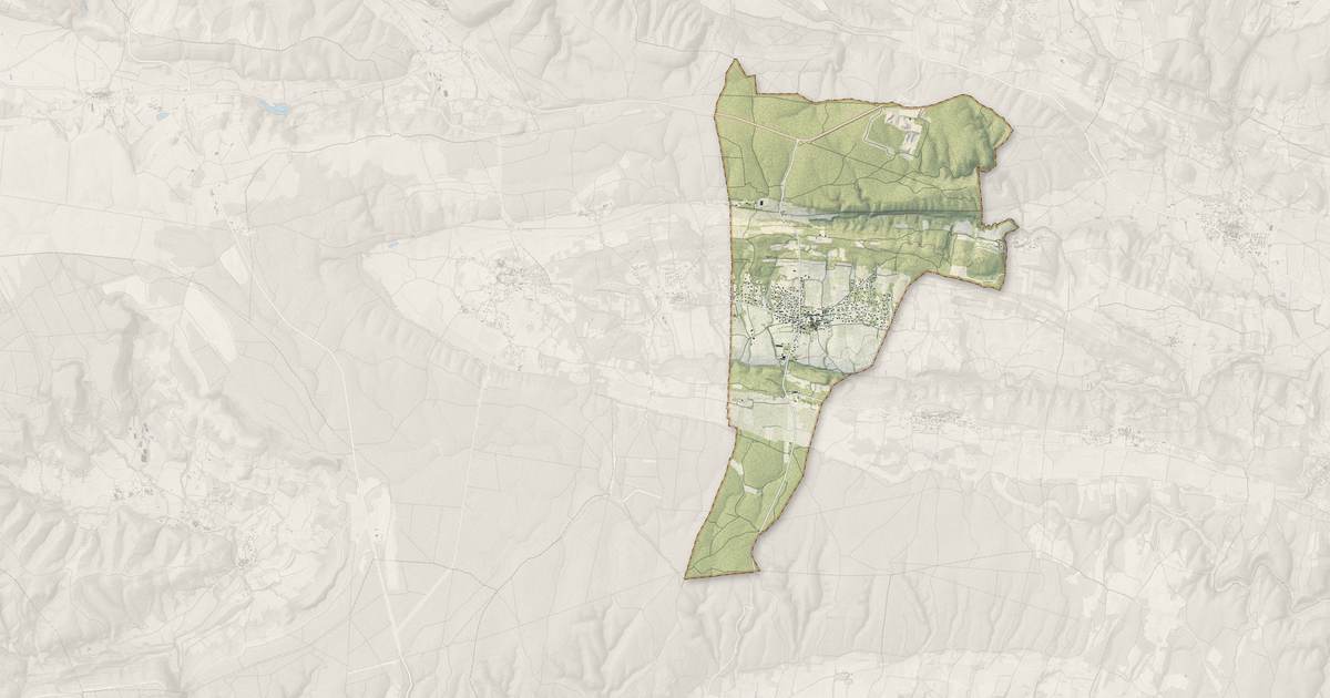 Portrait cartographique de Saint-Laurent-la-Vernède : relief, eau, forêts, bâti et voies, calculés à partir des données de l'IGN