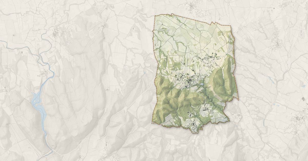 Portrait cartographique de Saint-Théodorit : relief, eau, forêts, bâti et voies, calculés à partir des données de l'IGN
