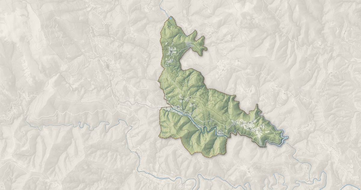 Portrait cartographique de Sénéchas : relief, eau, forêts, bâti et voies, calculés à partir des données de l'IGN