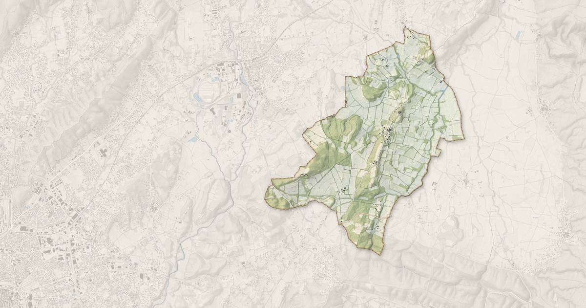 Portrait cartographique de Servas : relief, eau, forêts, bâti et voies, calculés à partir des données de l'IGN