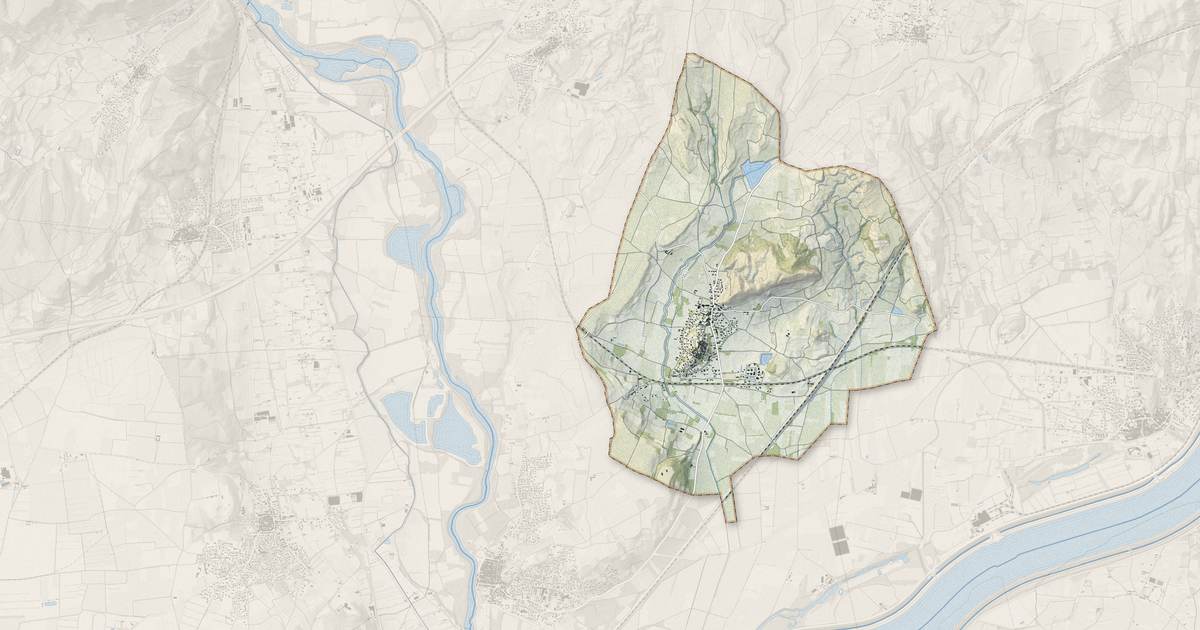 Portrait cartographique de Théziers : relief, eau, forêts, bâti et voies, calculés à partir des données de l'IGN