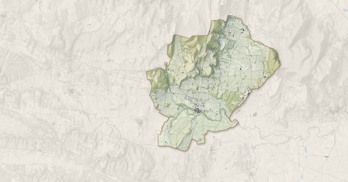 Portrait cartographique de Tresques : relief, eau, forêts, bâti et voies, calculés à partir des données de l'IGN