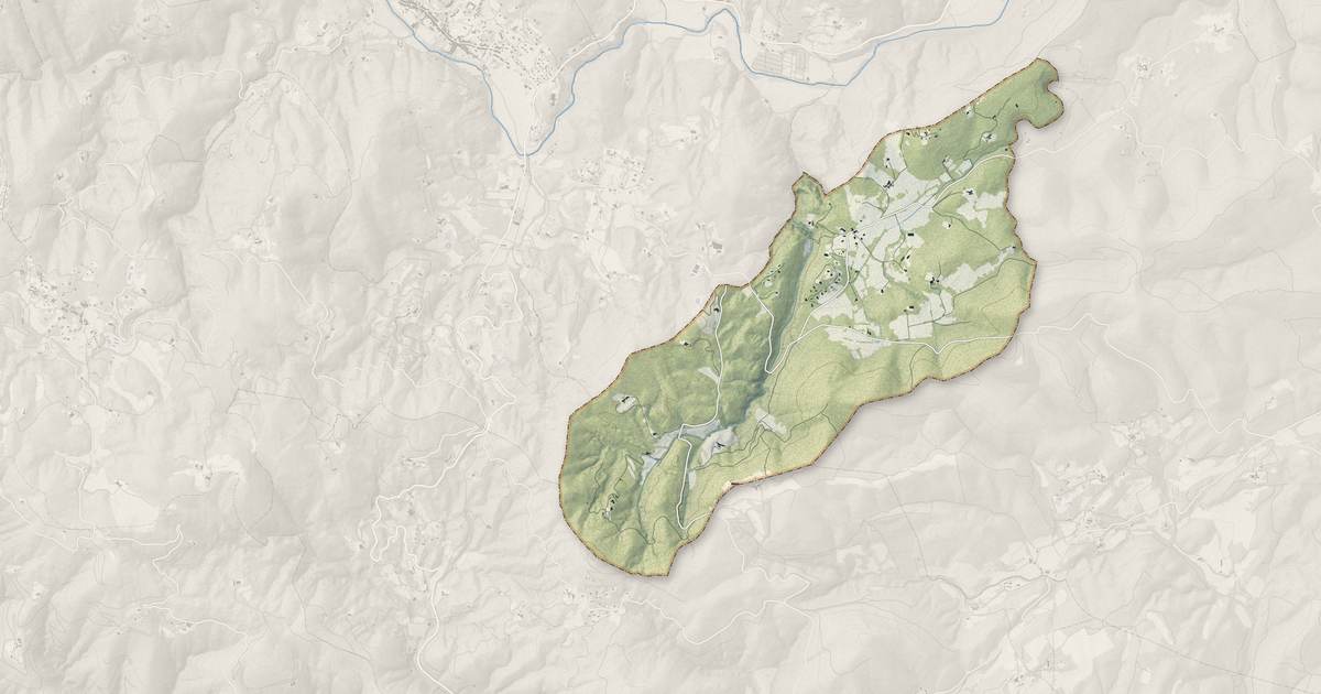 Portrait cartographique de Vabres : relief, eau, forêts, bâti et voies, calculés à partir des données de l'IGN