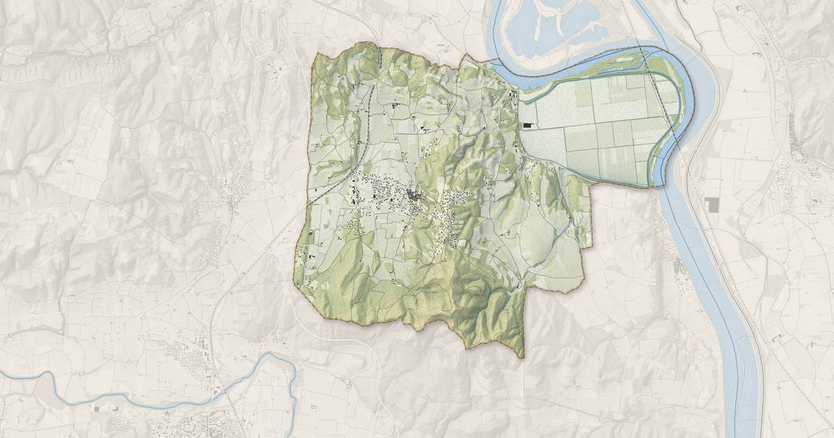 Portrait cartographique de Vénéjan : relief, eau, forêts, bâti et voies, calculés à partir des données de l'IGN