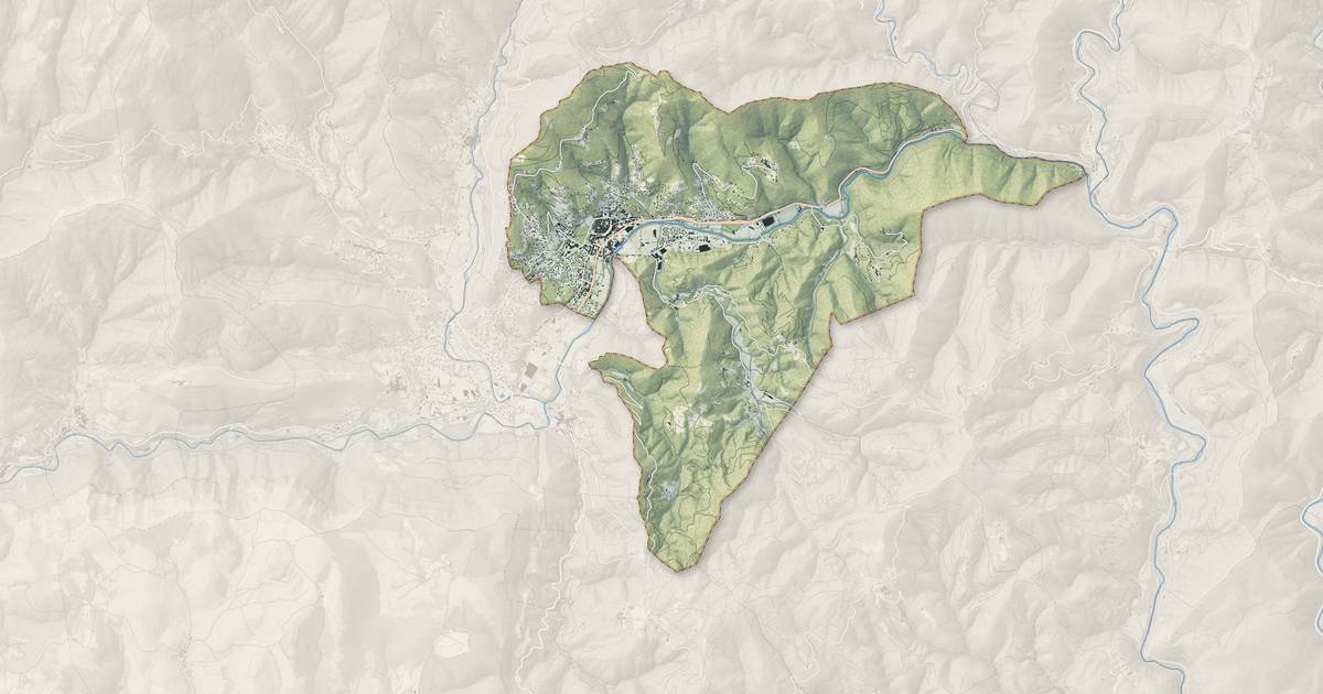 Portrait cartographique de Le Vigan : relief, eau, forêts, bâti et voies, calculés à partir des données de l'IGN