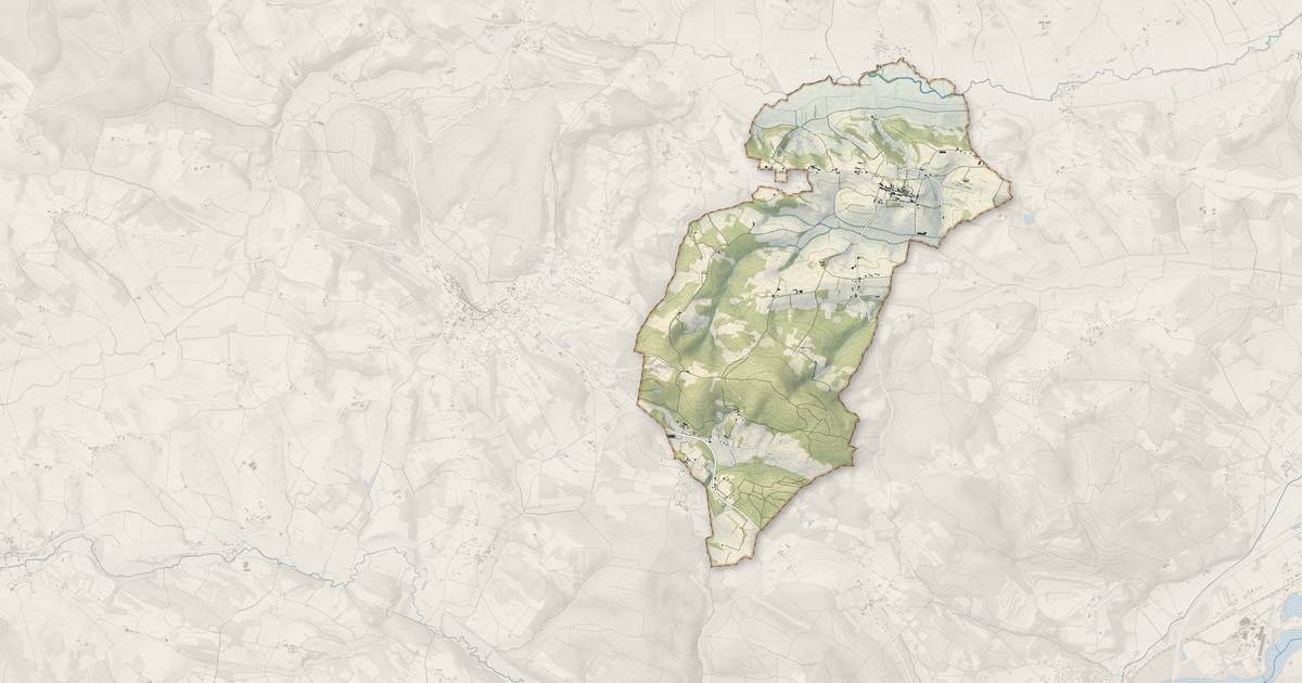 Portrait cartographique de Alan : relief, eau, forêts, bâti et voies, calculés à partir des données de l'IGN