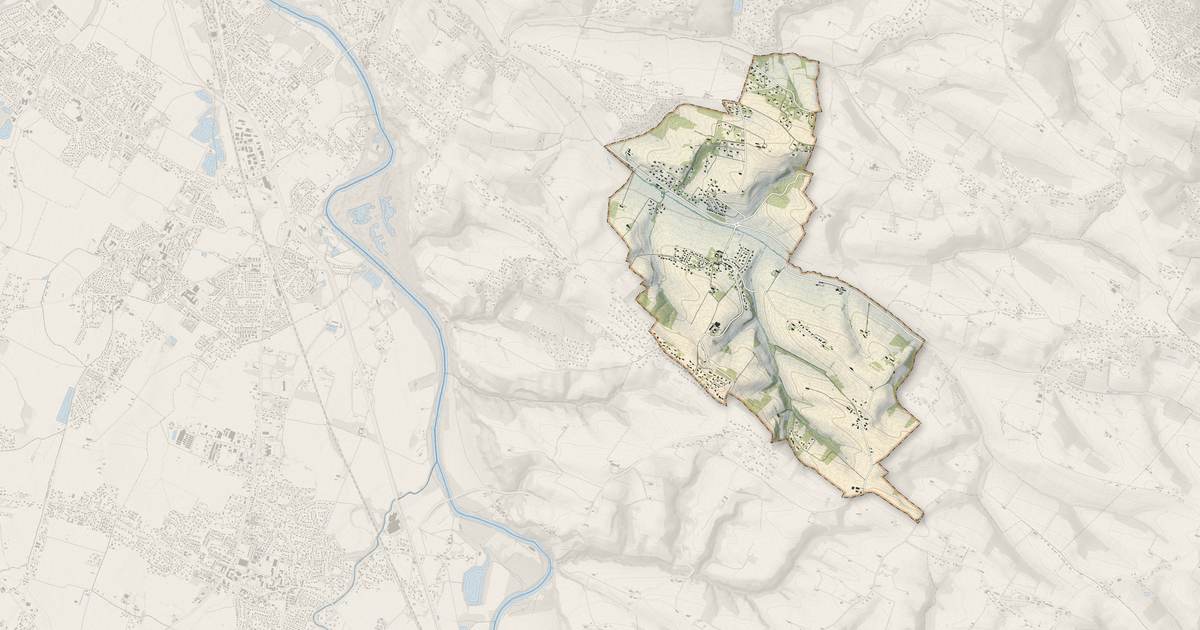 Portrait cartographique de Aureville : relief, eau, forêts, bâti et voies, calculés à partir des données de l'IGN