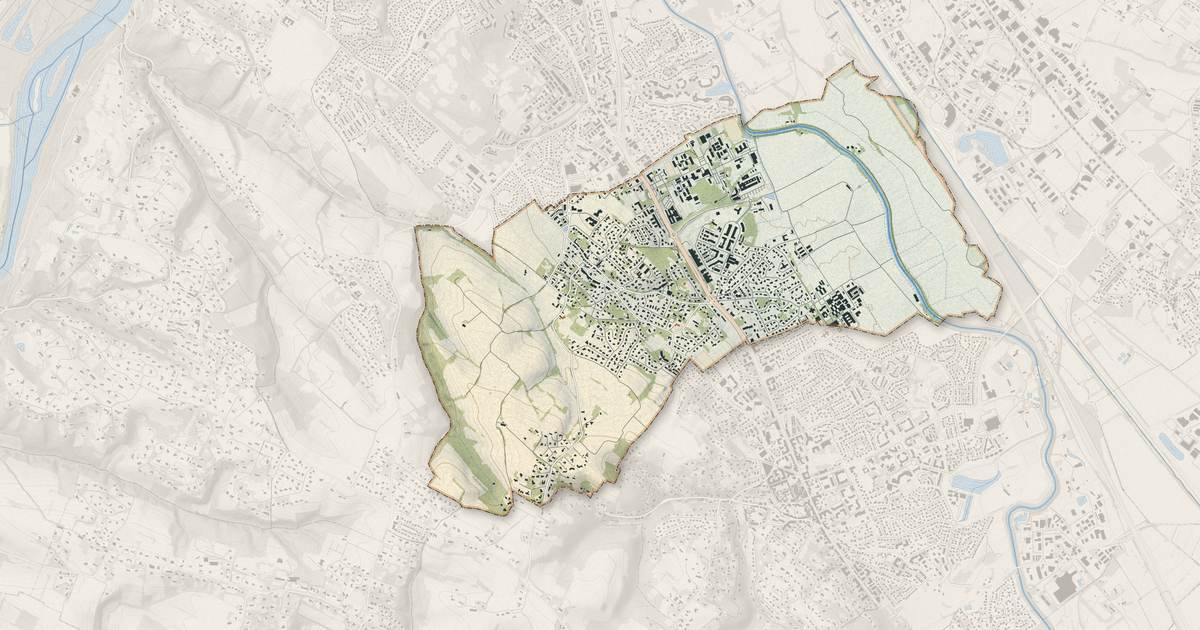 Portrait cartographique de Auzeville-Tolosane : relief, eau, forêts, bâti et voies, calculés à partir des données de l'IGN