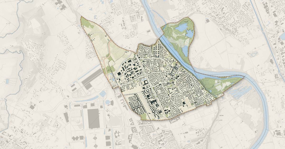 Portrait cartographique de Beauzelle : relief, eau, forêts, bâti et voies, calculés à partir des données de l'IGN
