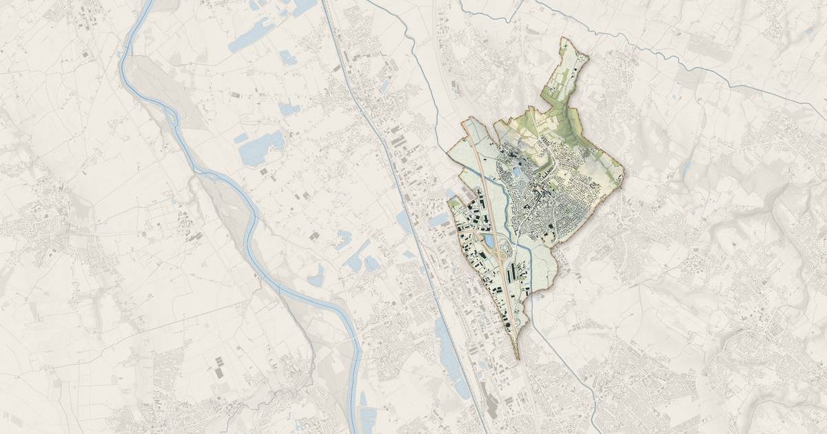 Portrait cartographique de Bruguières : relief, eau, forêts, bâti et voies, calculés à partir des données de l'IGN