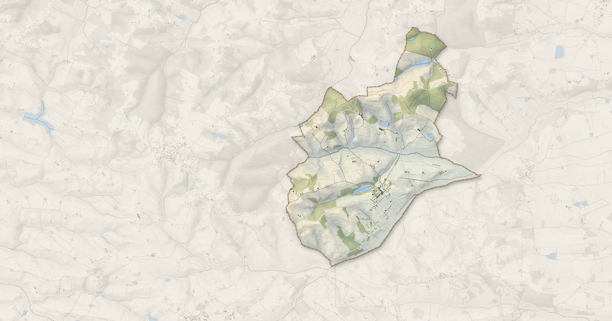 Portrait cartographique de Drudas : relief, eau, forêts, bâti et voies, calculés à partir des données de l'IGN