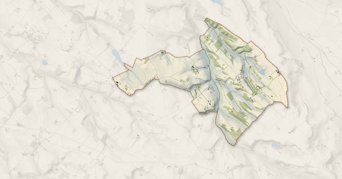 Portrait cartographique de Falga : relief, eau, forêts, bâti et voies, calculés à partir des données de l'IGN