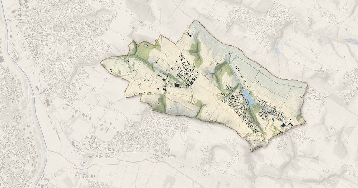 Portrait cartographique de Flourens : relief, eau, forêts, bâti et voies, calculés à partir des données de l'IGN