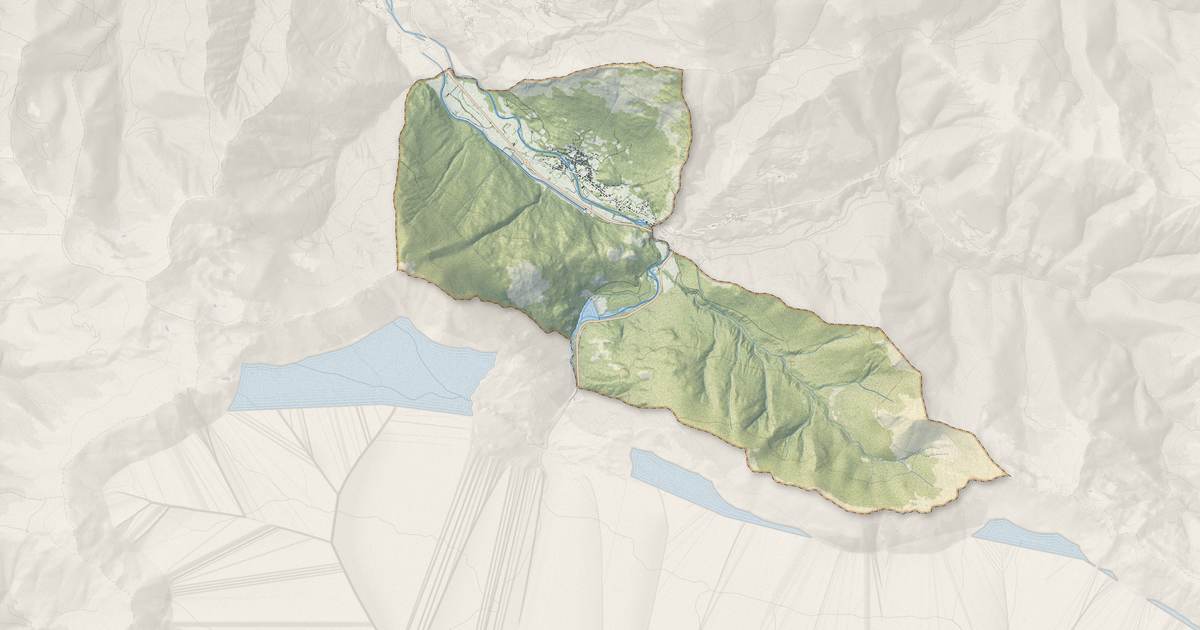 Portrait cartographique de Fos : relief, eau, forêts, bâti et voies, calculés à partir des données de l'IGN