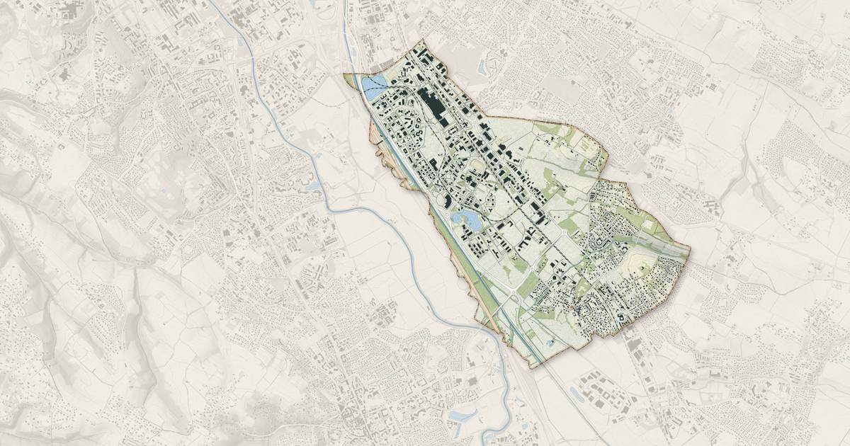 Portrait cartographique de Labège : relief, eau, forêts, bâti et voies, calculés à partir des données de l'IGN