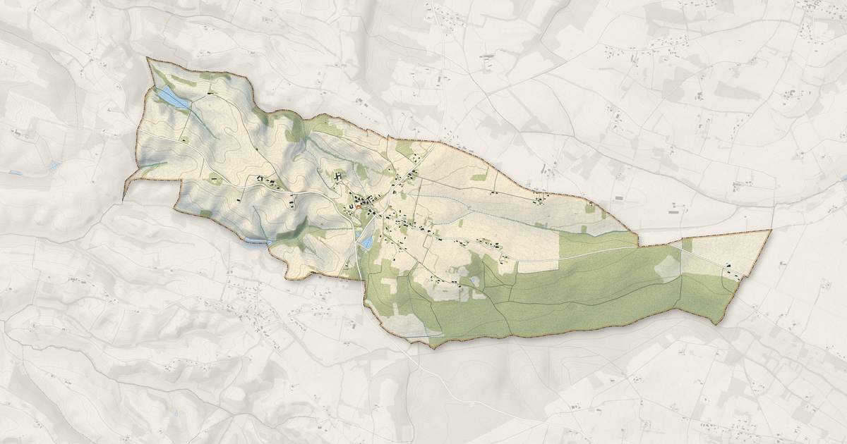 Portrait cartographique de Lahage : relief, eau, forêts, bâti et voies, calculés à partir des données de l'IGN