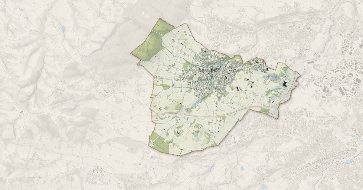 Portrait cartographique de Léguevin : relief, eau, forêts, bâti et voies, calculés à partir des données de l'IGN