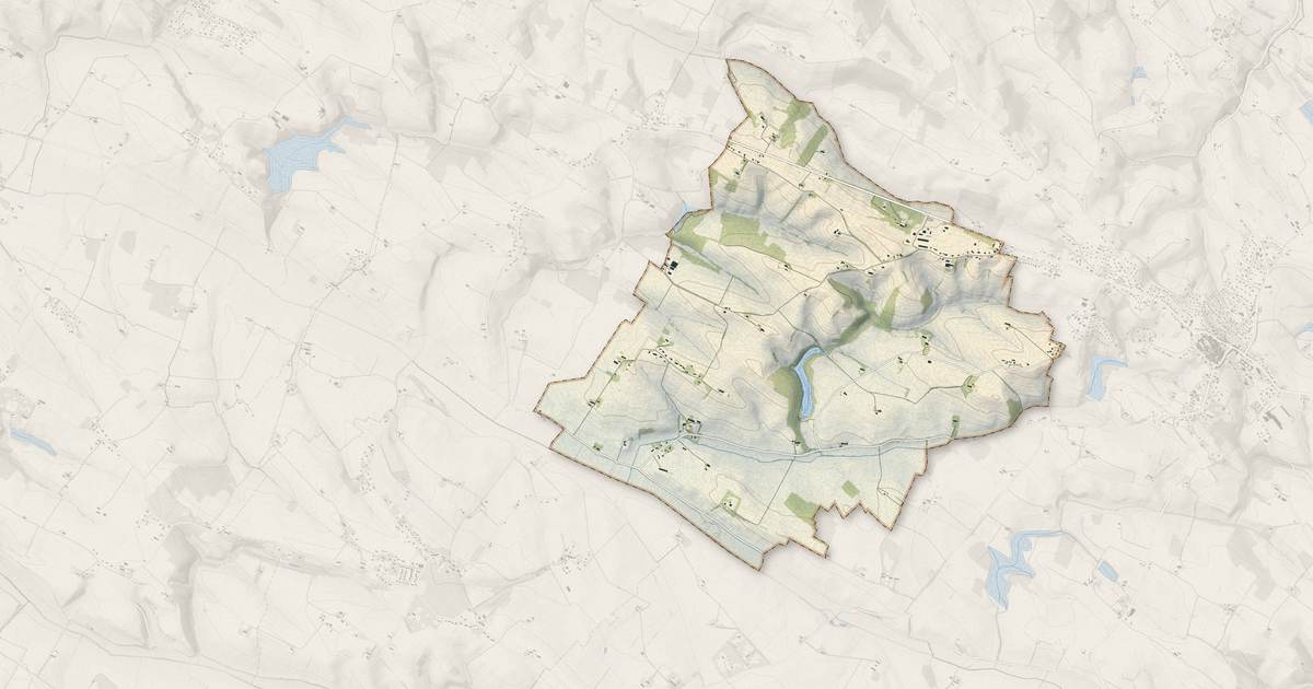 Portrait cartographique de Maureville : relief, eau, forêts, bâti et voies, calculés à partir des données de l'IGN