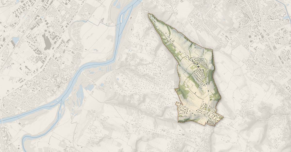 Portrait cartographique de Pechbusque : relief, eau, forêts, bâti et voies, calculés à partir des données de l'IGN