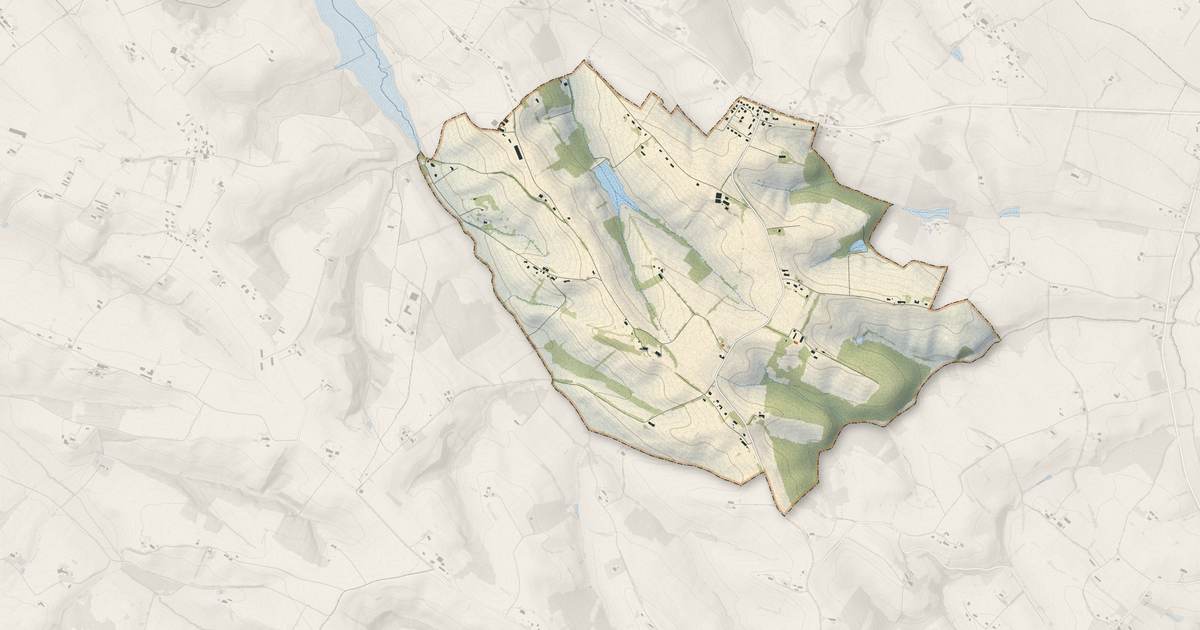 Portrait cartographique de Prunet : relief, eau, forêts, bâti et voies, calculés à partir des données de l'IGN